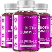 3 Pack Vitamatic Biotin Gummies 10,000 mcg for Stronger Hair, Skin & Nails - 60 Vegan Gummies - Also Called Vitamin B7