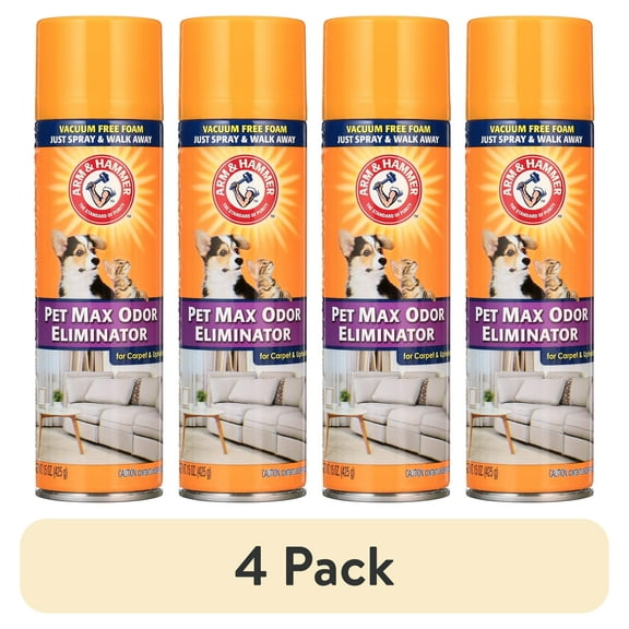 (4 pack) ARM & HAMMER Pet Max Odor Eliminator Foam for Carpet and Upholstery, Sunburst Fresh Scent, 15 oz