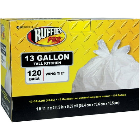 Ruffies Pro Tall Kitchen Wing Tie Trash Bags, 13 gal, 120 count