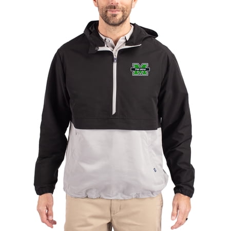 Men's Cutter & Buck Black Marshall Thundering Herd Charter Eco Recycled Half-Zip Anorak Jacket
