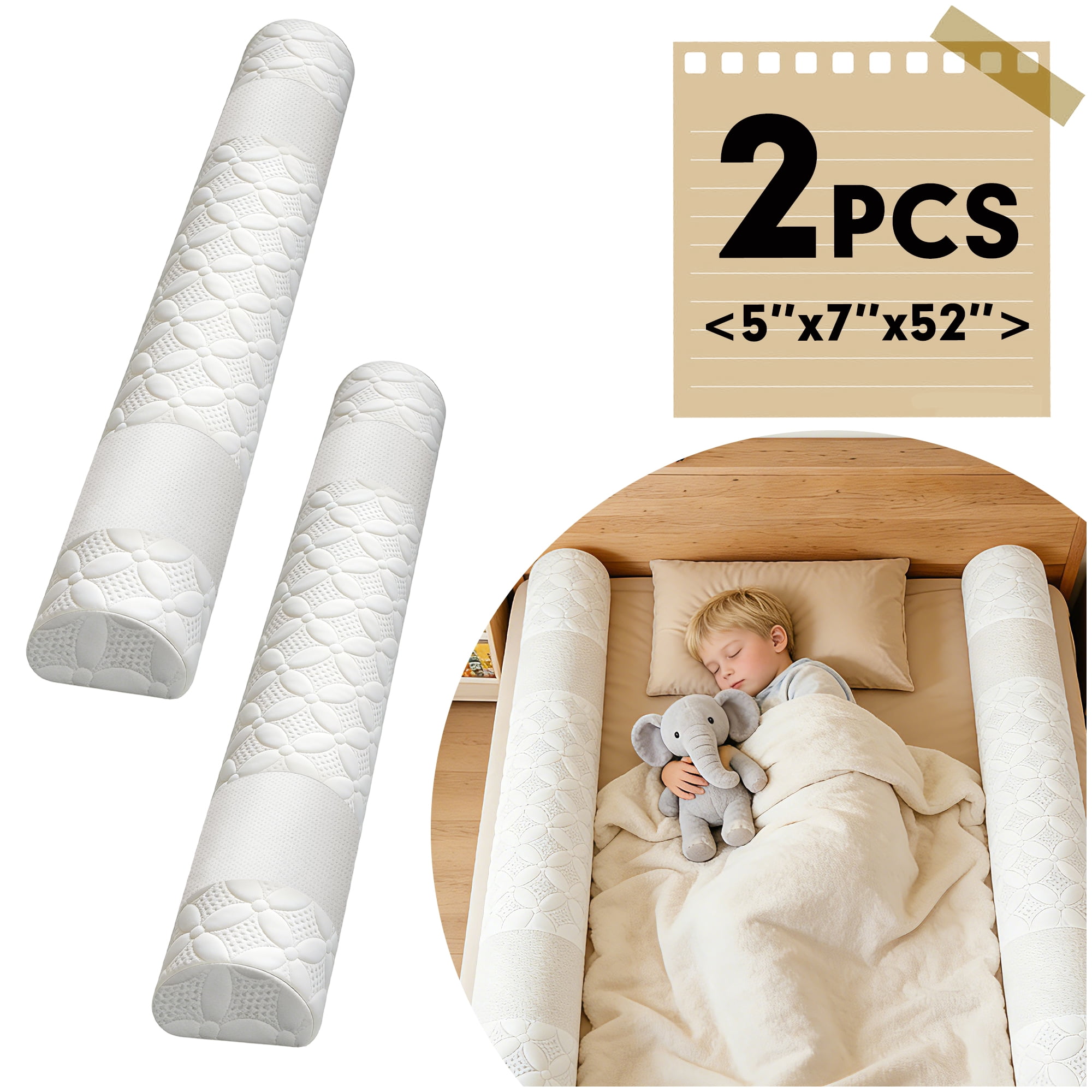 Bed Rail for Toddlers, Bed Guard Rail, Soft Memory Foam Toddler Bed Rail for Twin, Full, Queen, King Beds with Washable Cover, 2 Packs