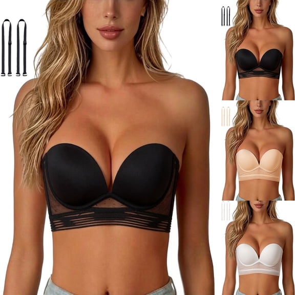 LILIYA Strapless Push Up Bra for Women Wireless Bandeau Bra with Fixed Pads Seamless Non- Wrapped Tube Top Stretchy Padded Bralette