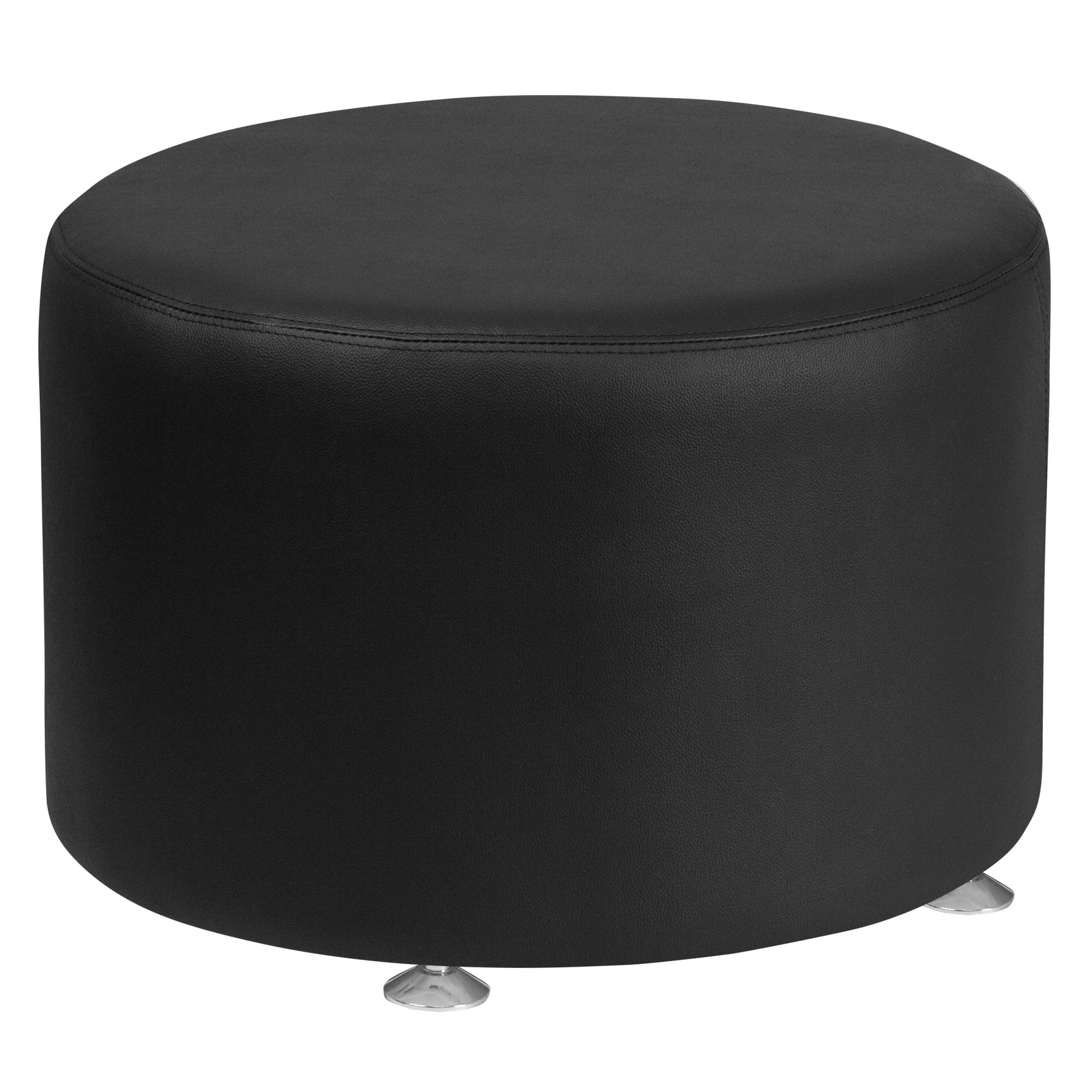 Emma + Oliver Black LeatherSoft 24" Round Ottoman