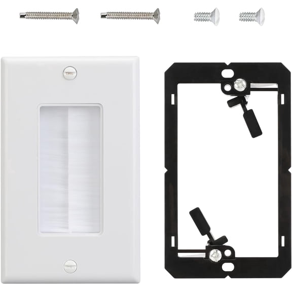 Brush Wall Palte with Brackets,Single Gang Decorator Wall Cover for Low Voltage Cables,Flush Cable Management,Cable Pass Through Wall Plate,2 Packes