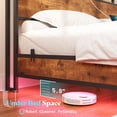 thumbnail image 4 of Merluxy King Floating Bed Frame with LED Lights, Industrial Platform Bed with Charging Station, 2 Levels Storage Headboard/Rustic Brown, 4 of 8