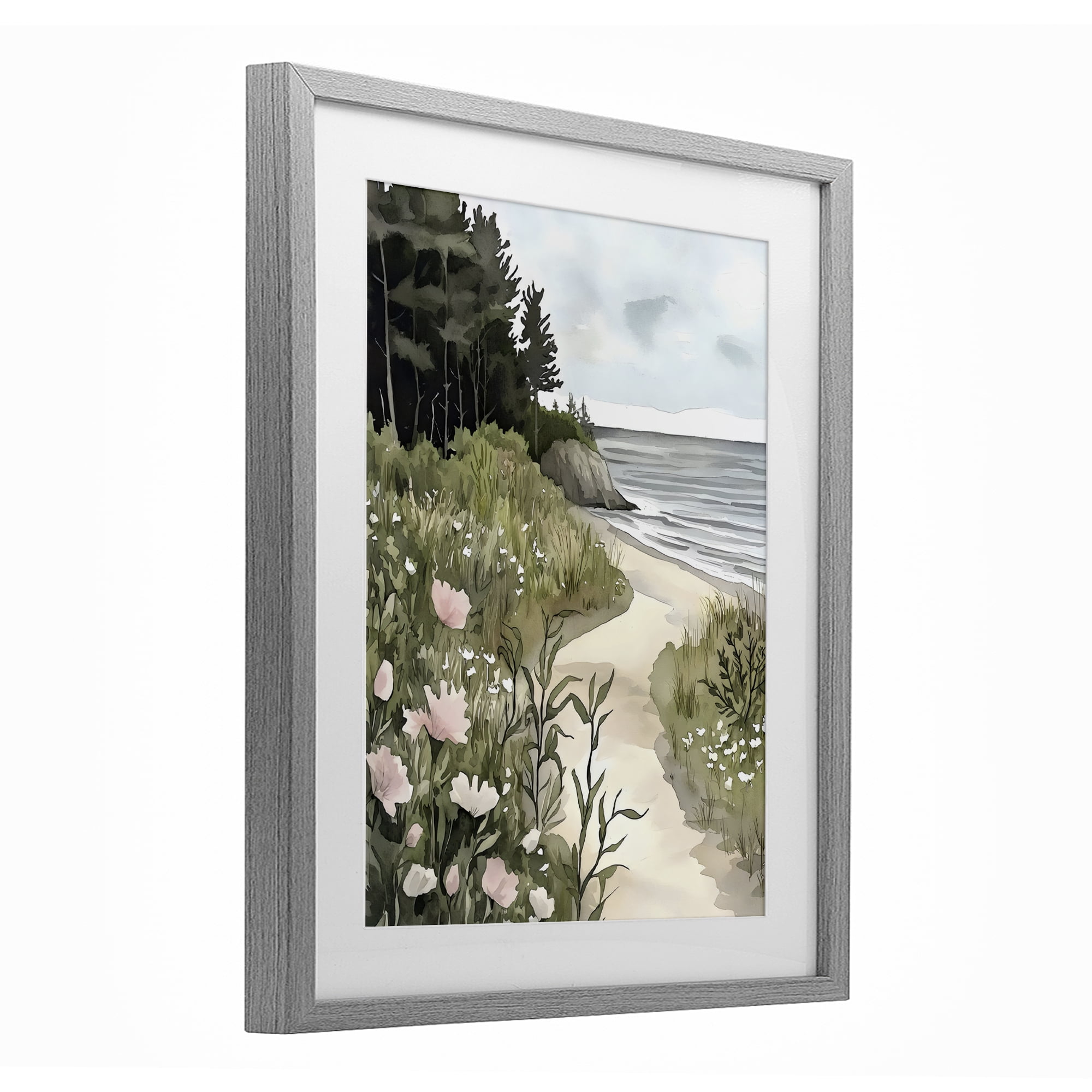 Stupell Industries Coastal Calm Floral Pathway Gray Framed Print Under Glass, design by Riley B