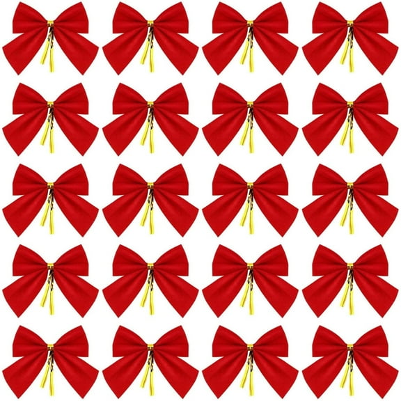 Topboutique Mini Velvet Bows 24 Pcs Red Christmas Bows Christmas Bowknot Christmas Hanging Ornaments for Xmas Tree Decoration Party Pendant Crafts Garland,2 inch/5 cm