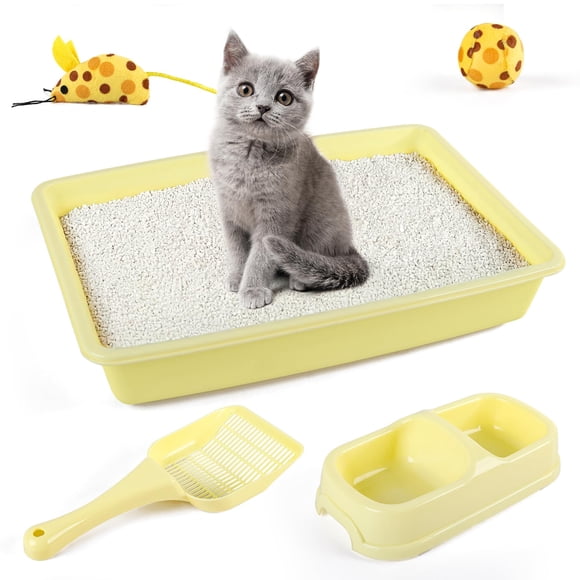 Kit de Caja de Arena PAWISE 37x27 cm con Juguete y Comedero Doble