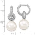 thumbnail image 4 of Sterling Silver S Majestik Rh-Pl 12-13mm Wht Imitat Shell Pearl & Cz Hoop Earrings (29 X 15) Made In China qmje122w, 4 of 5