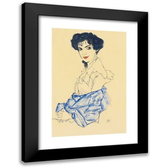 Egon Schiele 11x14 Black Modern Framed Museum Art Print Titled - Elisabeth Lederer, Seated with Hands Folded (1913)