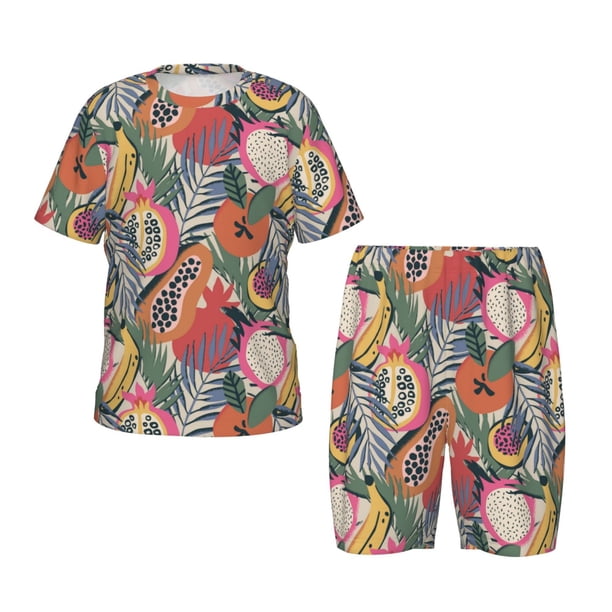 Balery Tropical Fruit Conjunto de Pijama Infantil de Manga Corta con Estampado – Ropa de Dormir de Algodón Suave-Small