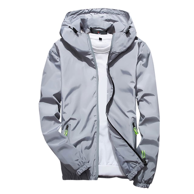 Manteau Chandail Réfléchissant pour Homme avec Poche, Mode Décontractée Automne Hiver, Style Western, Manches Longues, Manteau à Capuche, Cardigan à Cordon, Fermeture Éclair, Vestes Sport Unies, Gris m