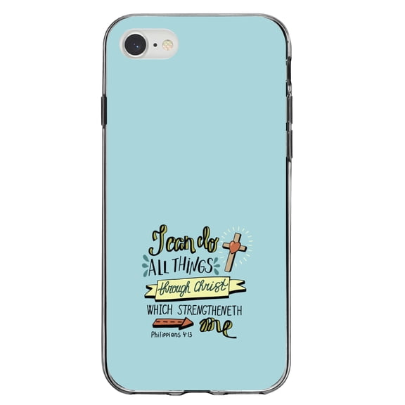 DistinctInk Clear Shockproof Hybrid Case for iPhone 7 8 SE (2020 Model) 4.7" Screen TPU Bumper Acrylic Back Tempered Glass Screen Protector - Philippians 4:13 - I can do everything through Christ