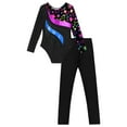 thumbnail image 4 of TiaoBug Long Sleeve Gymnastic Leotard for Girls Dance Skating Jumpsuit with Leggings Pants 2Pcs Set Stars 6, 4 of 7