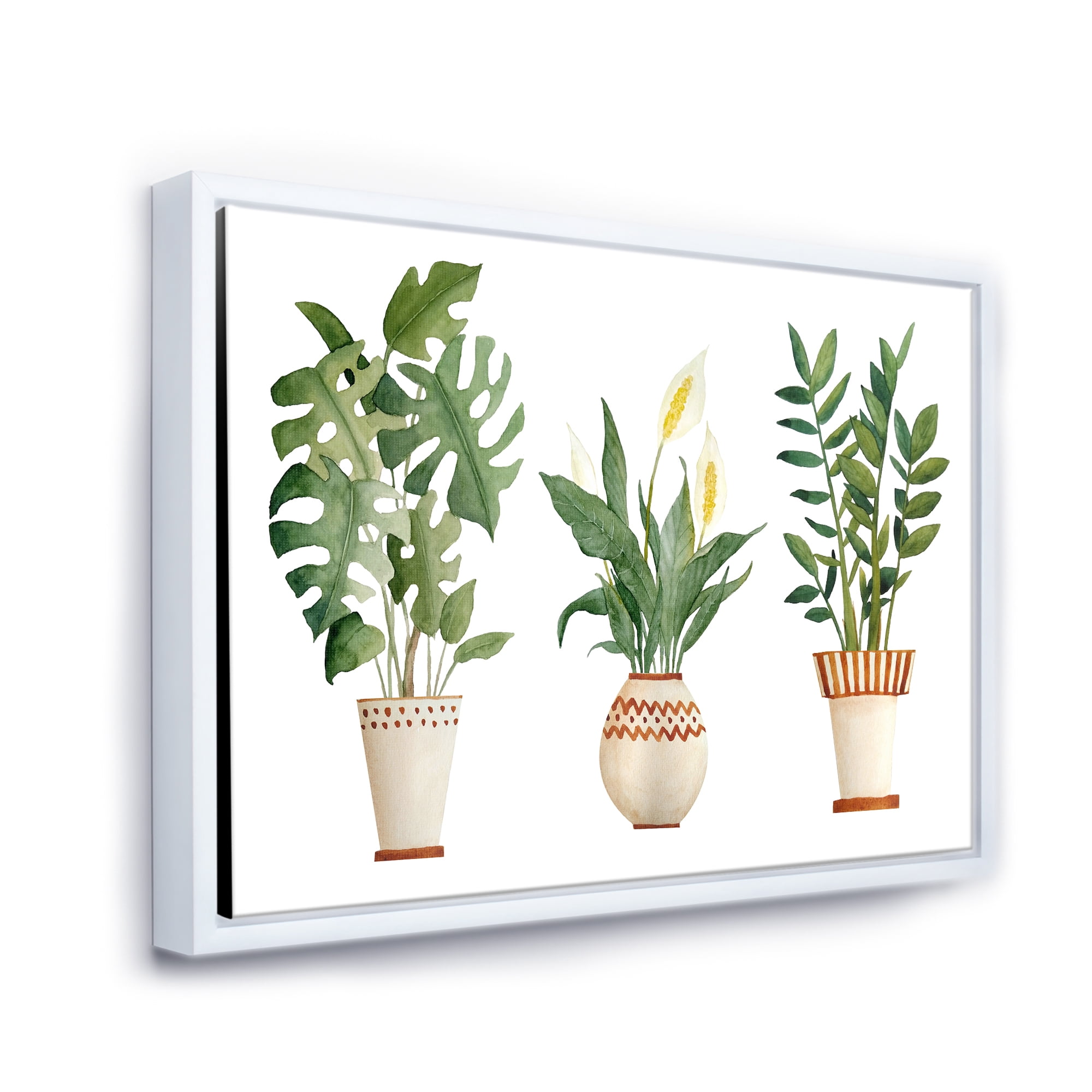 Designart 'Houseplant Peace Lily In Terra Cotta and Monstera' Farmhouse Framed Canvas Wall Art Print