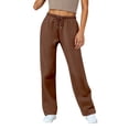 thumbnail image 2 of Womens Drawstring Sweatpants, High Waisted Lightweight Lounge Straight Leg Casual Pants with Pockets Coffee M, 2 of 8