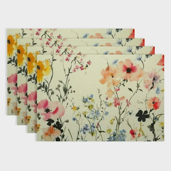 BCIIG Placemats  Heat Resistant Table Mats Intricate Floral Pattern Place Mats Set Washable Non-Slip Vinyl Woven Place Pads for Home Kitchen Weddings Holiday Party Decor 18x12in
