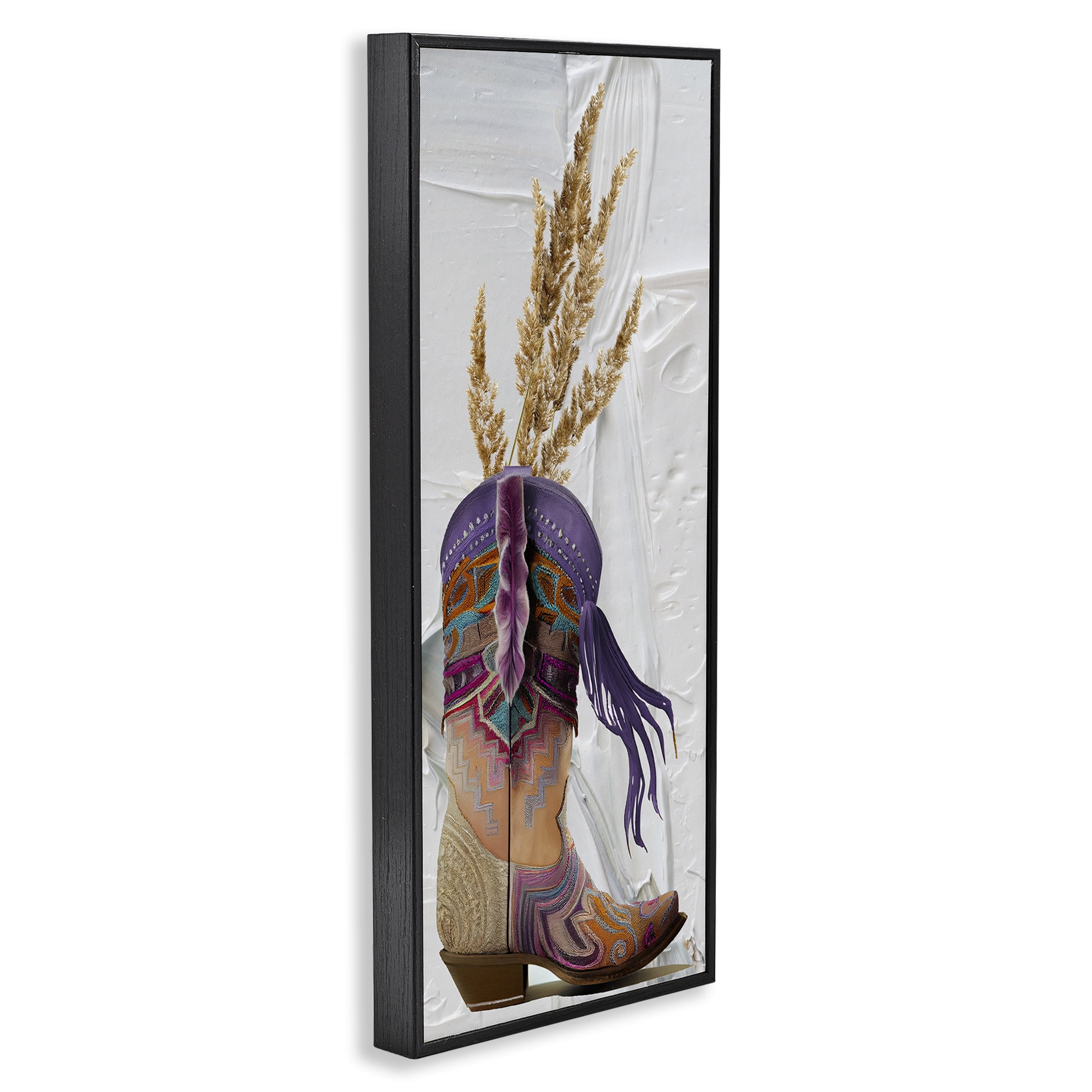 Stupell Industries Cowboy Boot & Wheat Botanical & Floral Painting Black Framed Art Print Wall Art, 13 x 30