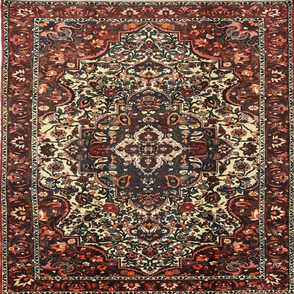 Ahgly Company Indoor Square Traditional Dark Almond Brown Persian Area Rugs, 7' Square