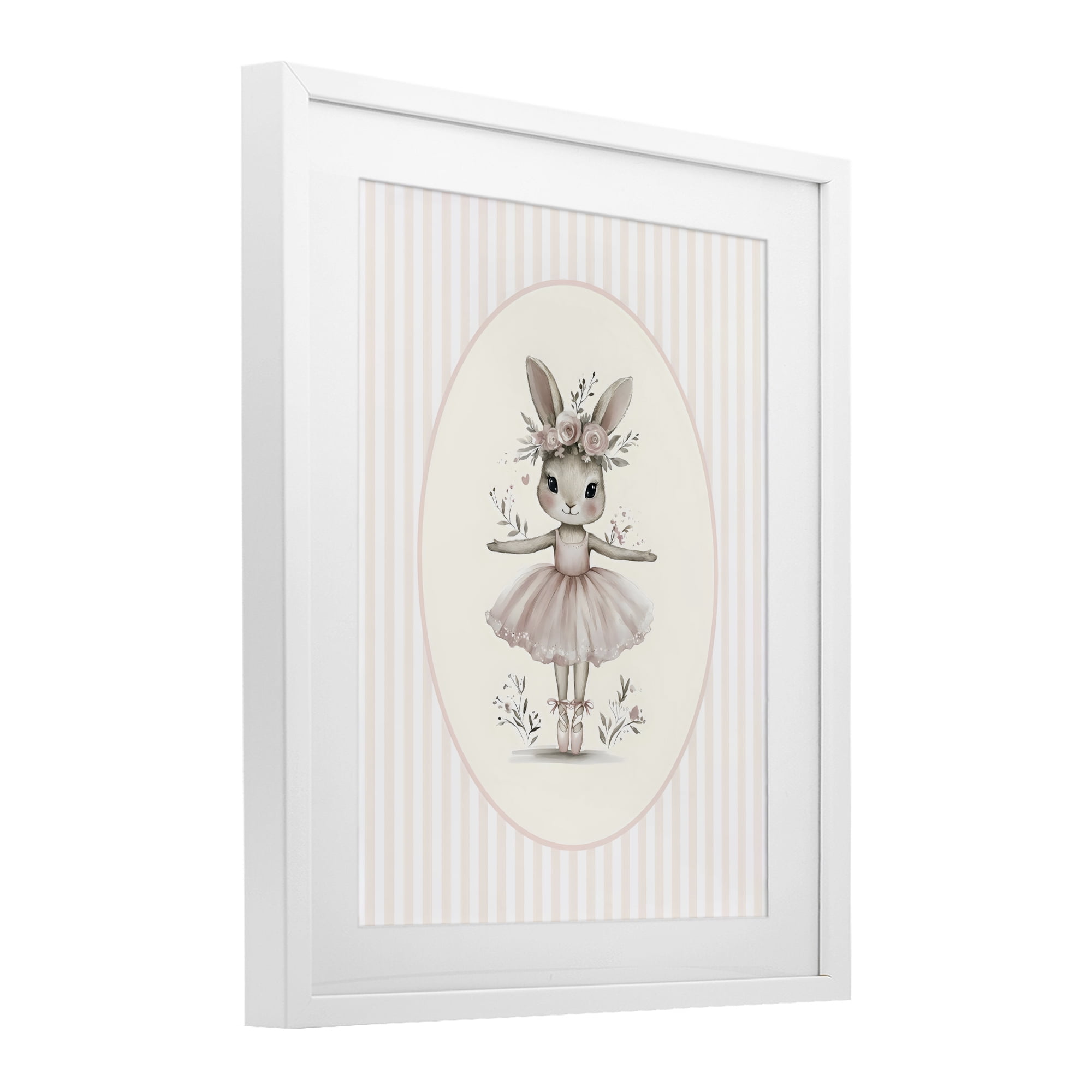Stupell Industries Nursery Ballerina Bunny Striped White Framed Print Under Glass, design by LSR Design Studio