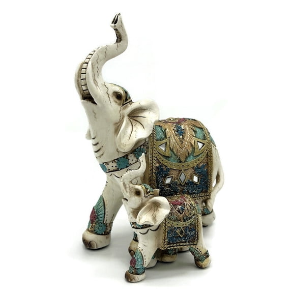 White Resin Elephant Figurine Trunk up