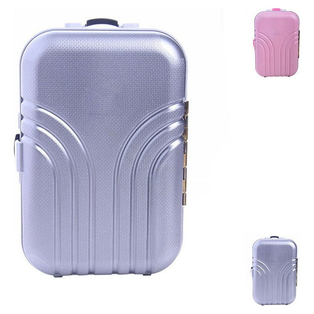 Plastic Girls Doll Travelling Suitcase Small Travel Reusable Solid Color Simulation Swivel Wheel Toy Luggage Plaything Accessories Silver
