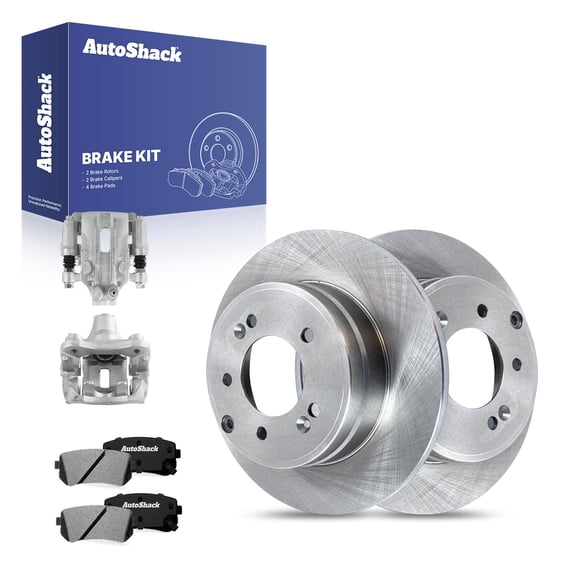 AutoShack Rear Solid Brake Rotors   Ceramic Pads   Calipers 8-PC Brake Kit Replacement for 2016-2019 Hyundai Sonata 2016-2020 Kia Optima 11.18" (284 mm)