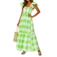 thumbnail image 2 of SAYOO Vestido bohemio de verano para mujer, vestido bohemio largo fruncido con manga a cuadros SAYOO  Moda, 2 of 10