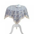 thumbnail image 2 of Vintage Navy Damask Pattern Decorative Macrame Lace Tablecloth Heavy Weight Cotton Linen Fabric Decorative Table Top Cover, 2 of 3