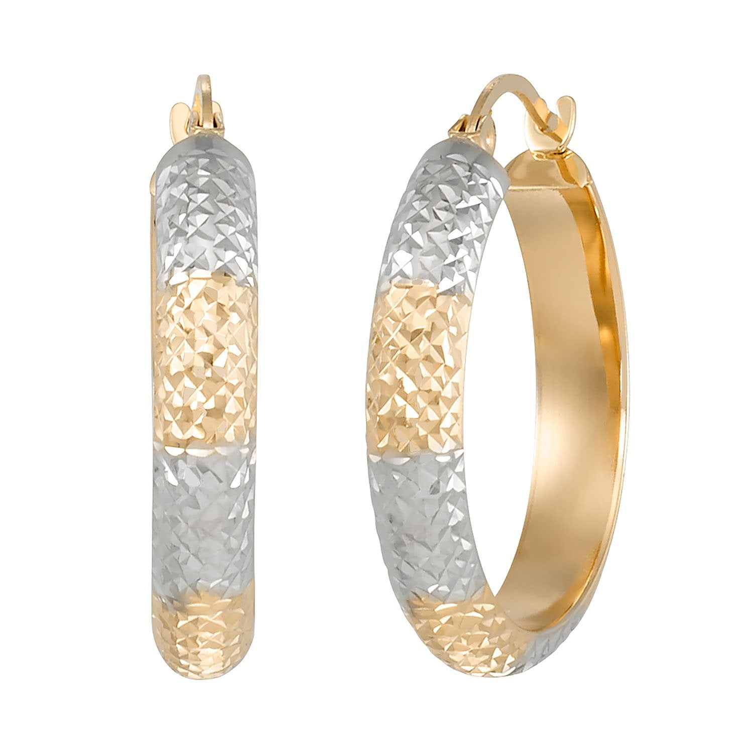 みや♡14kgf Diamond Cut Round Hoop Earrings in 14K Two Tone Gold