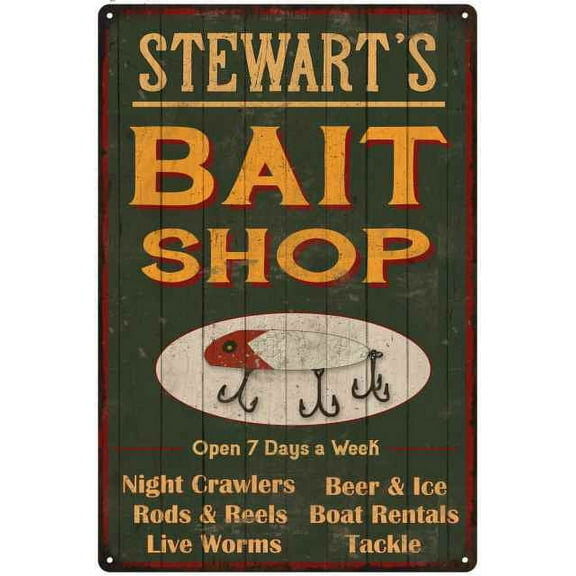 STEWART'S Green Bait Shop Man Cave Wall Decor Gift 8x12 Metal 208120027448