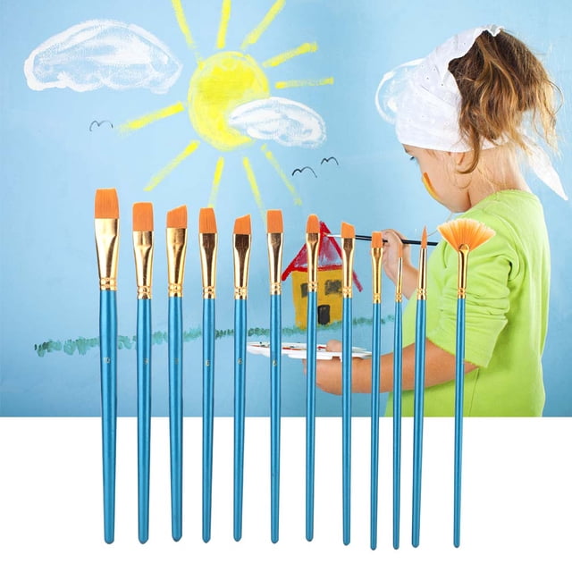 Brush12 Pincel de pintura de pelo de nailon azul, pincel de pintura plano, durabilidad probada en el tiempo Jadeshay A