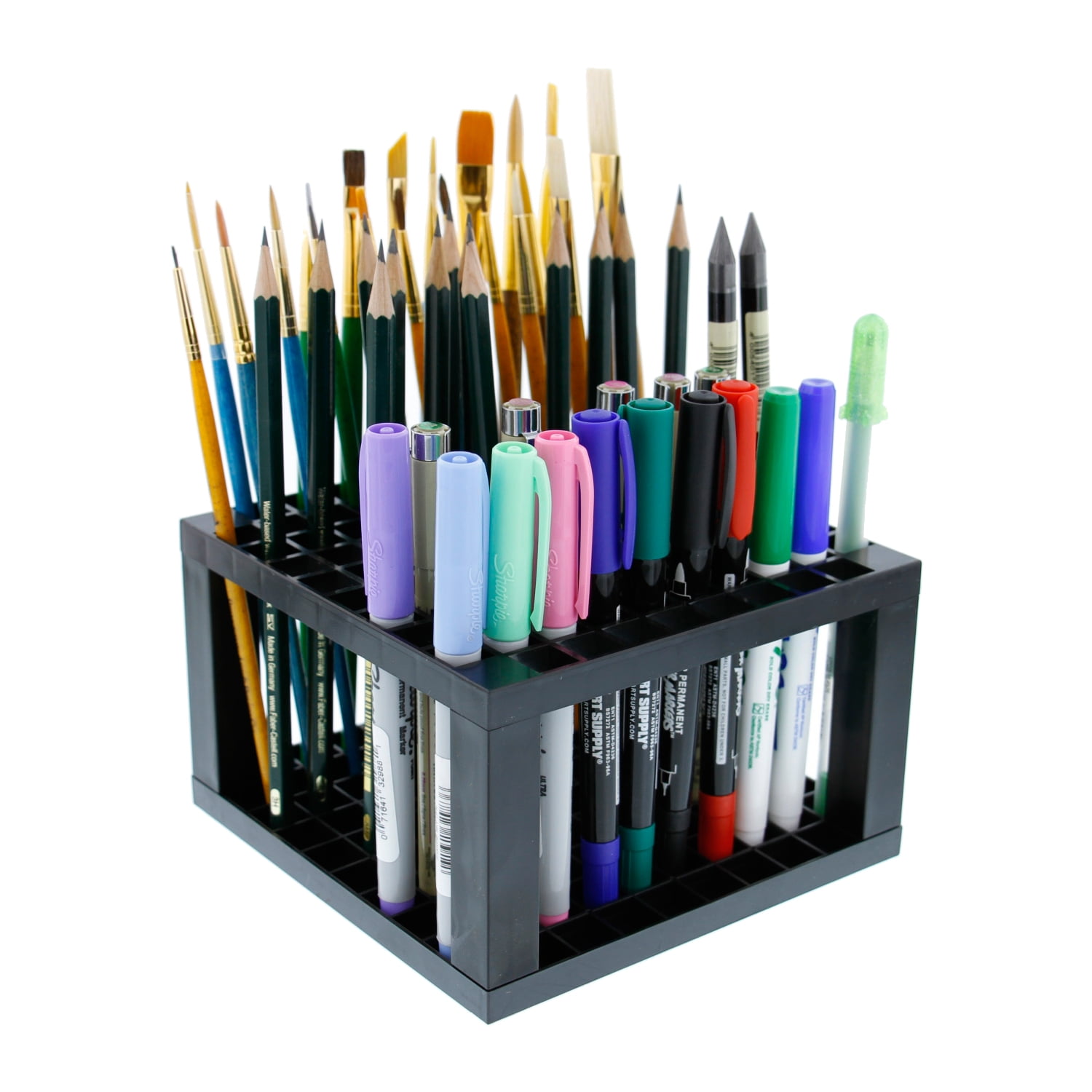 tinctor Wooden Paint Brush Holder for 44 Brushes - Desk Stand Paintbrush  Organizer, Holding Rack for Pens, Paint Brushes, Colored Pencils, Markers