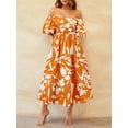 thumbnail image 2 of Bslissey Women's Summer Bohemian Long Dress Short Puff Sleeve Off Shoulder Graphic Print  A-line Dress Ladies Casual Fashion Flowy Swing Dress for Club Party Vacation, 2 of 9