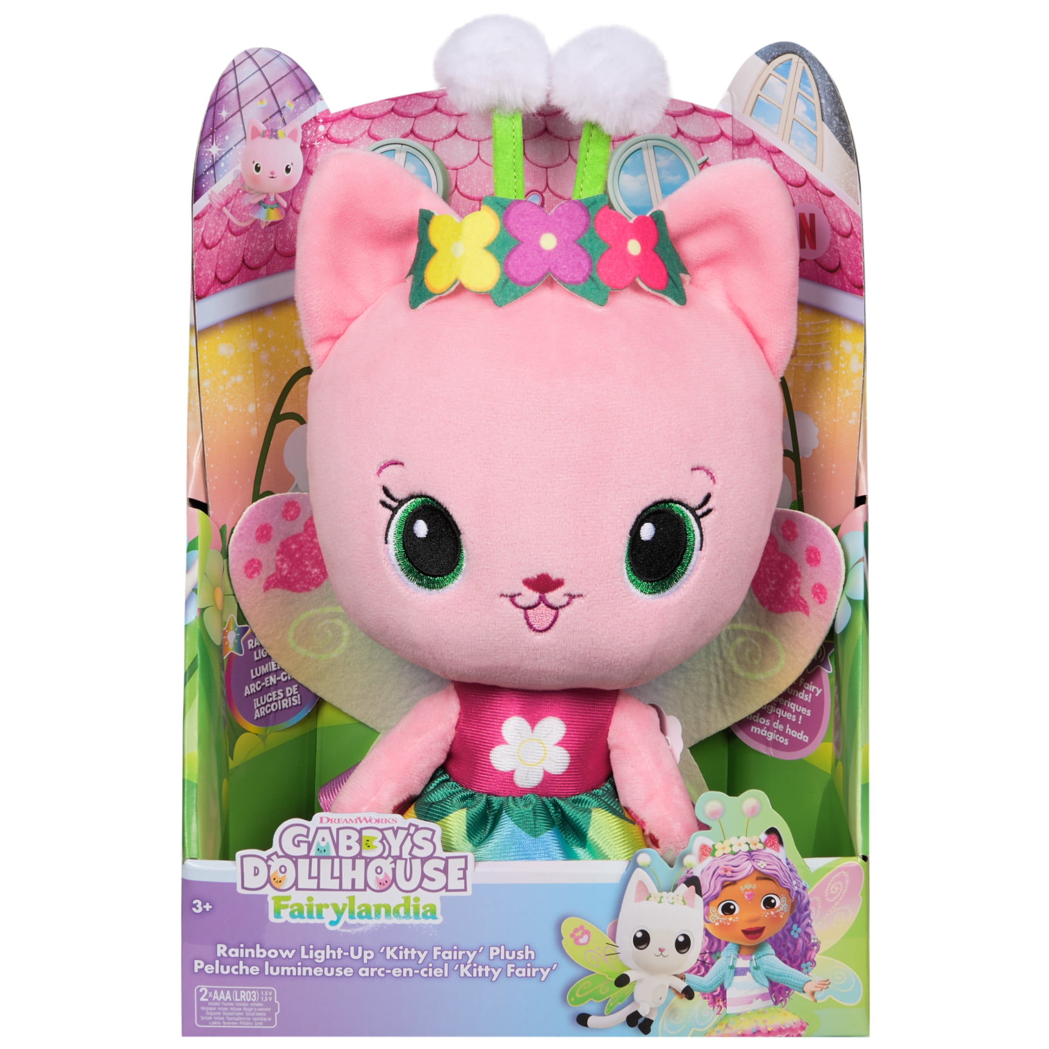 Gabby’s Dollhouse Fairylandia Rainbow Light-Up Kitty Fairy, Plush Toy for Ages 3 & Up
