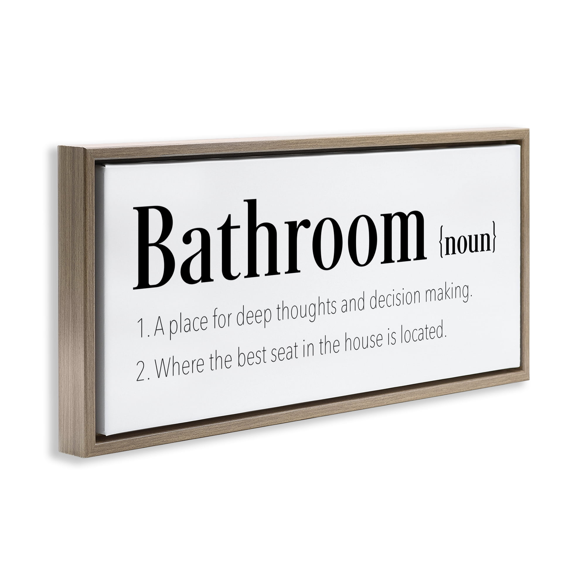 Stupell Industries Funny Bathroom Definition Bath & Laundry Painting Brown Floater Framed Canvas Art Print Wall Art, 25 x 11