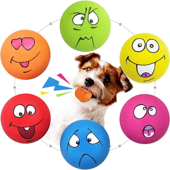 Pet Daily Kit 6 Squeaky Dog Toys Latex Rubber, Funny Cute Smiley for Small Pet Dogs.