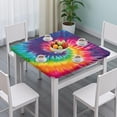 thumbnail image 3 of Colorful Tie Dye Pattern Square Fitted Tablecloth with Elastic Edge,Square Table Cover,Washable Elastic Table Cover for Home Kitchen Party Decor 36"x36", 3 of 6