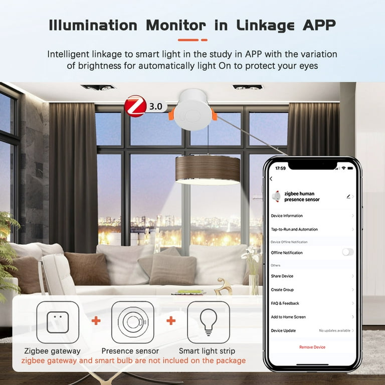 Sensor ultrasensible de detección humana e iluminación, Zigbee SmartLife