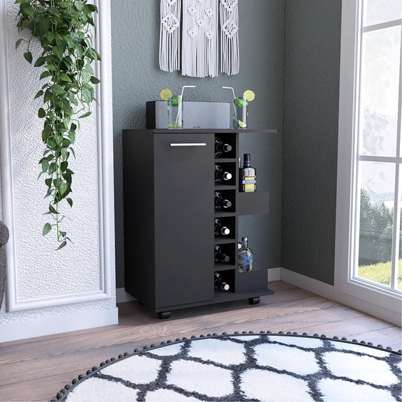 Single Door, Two Open Liquor Shelves Bar Cart / Functional Drink Display