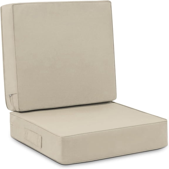 Deep Seat Patio Cushion Set 24 x 24 Inch Waterproof Outdoor Chair Cushions for Patio Furniture with Fade Resistant and Removable Cover with Handle & Adjustable Straps for Patio, Yard, Garden