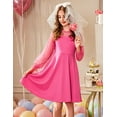 thumbnail image 4 of Oudiya Girls Mesh Puff Lantern Long Sleeve High Waist Formal A Line Pink Dress with Pockets for Kids 6-13 Years, 4 of 8