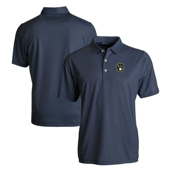 Men's Cutter & Buck Navy/White Milwaukee Brewers Big & Tall Pike Eco Symmetry Print Stretch Recycled Polo