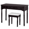 thumbnail image 2 of Patiojoy 7 Drawers Tri-Folding Vanity Mirror Makeup Dressing Table Set w/ Necklace Hook Coffee, 2 of 10