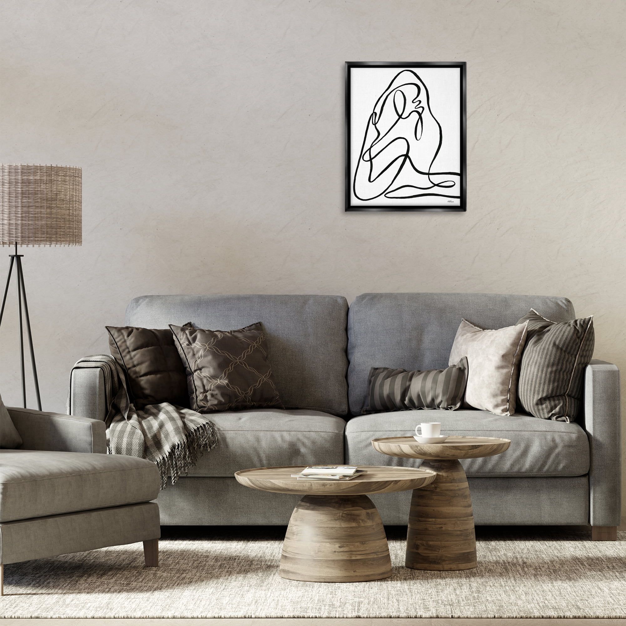 Stupell Industries Continuous Line Doodle Abstract Painting Black Floater Framed Canvas Art Print Wall Art, 17 x 21