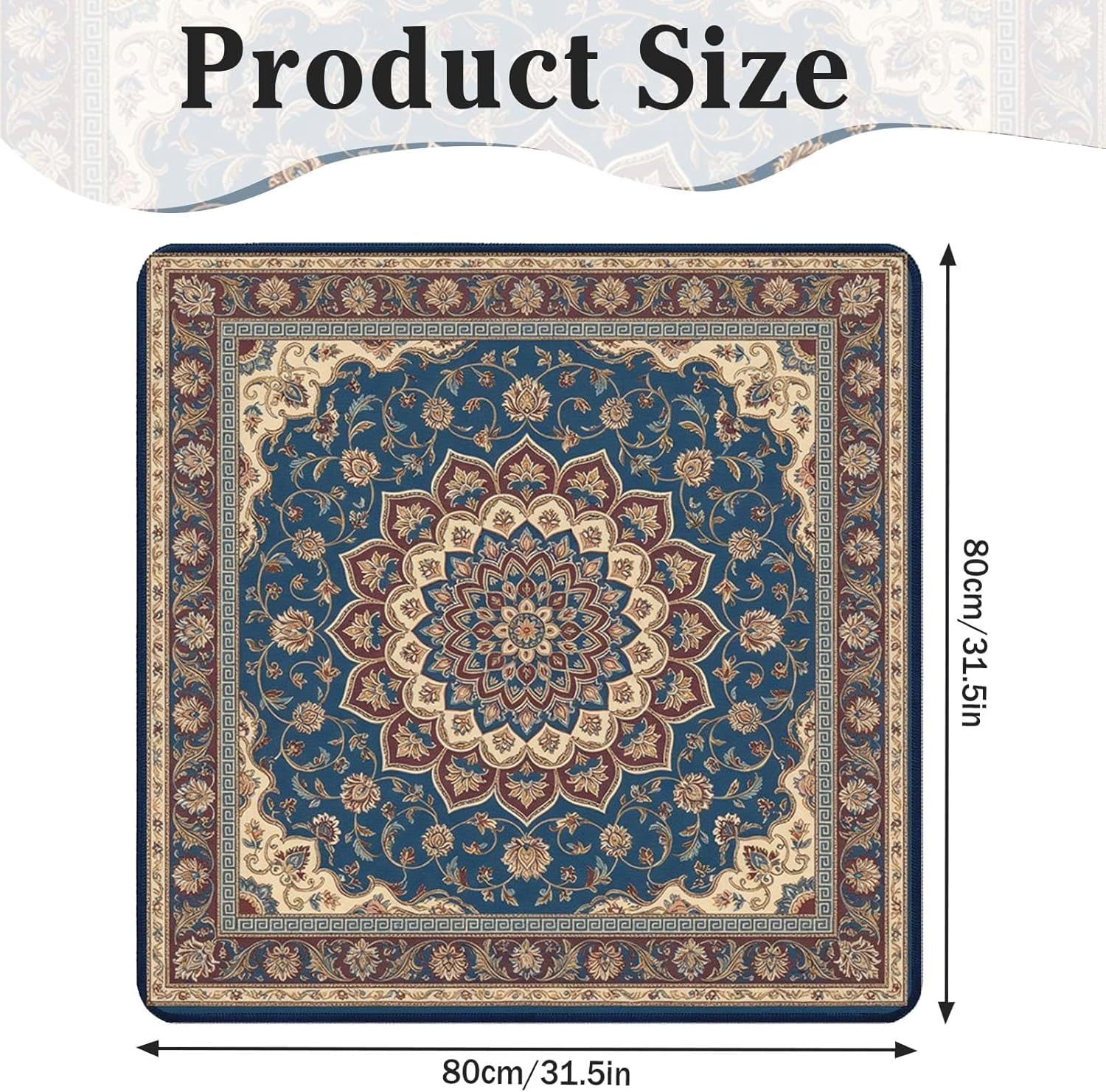 Mahjong Mat with Black Carrying Bag Blue Floral Vintage Non-Slip Noise Reduction Gaming Mat 31.5" x 31.5" Rubber Multi Purpose Game Table Cover for Mahjong Card Dominoes Board Tile Games