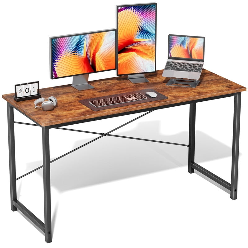 Kelno 55" Computer Desk Gaming Table Home Office Writing Study Workstation with Sturdy Metal Frame, Rustic Brown