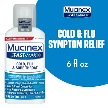 Mucinex Fast-Max Maximum Strength Cold, Flu, & Sore Throat Liquid, 6oz