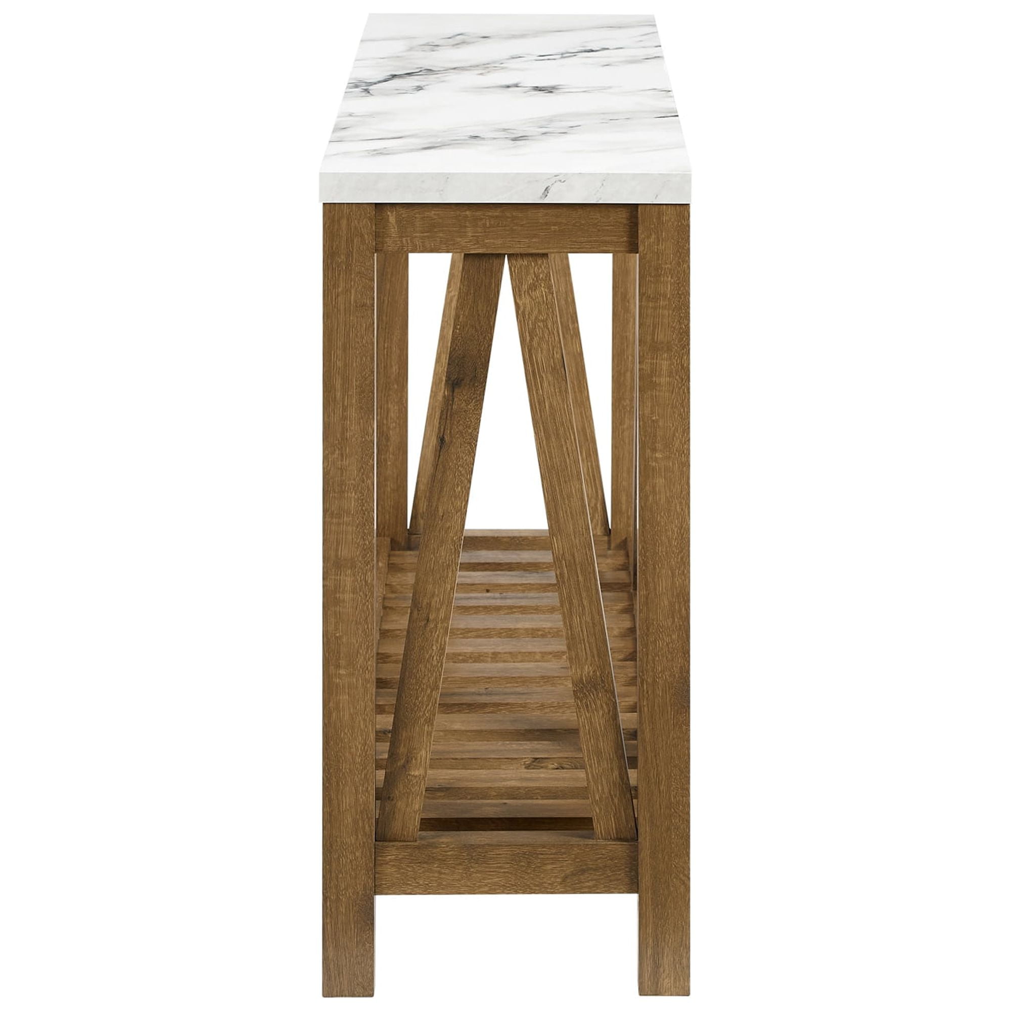 Walker Edison Modern Farmhouse Faux Marble and Walnut Entryway Table, Faux White Marble/Walnut