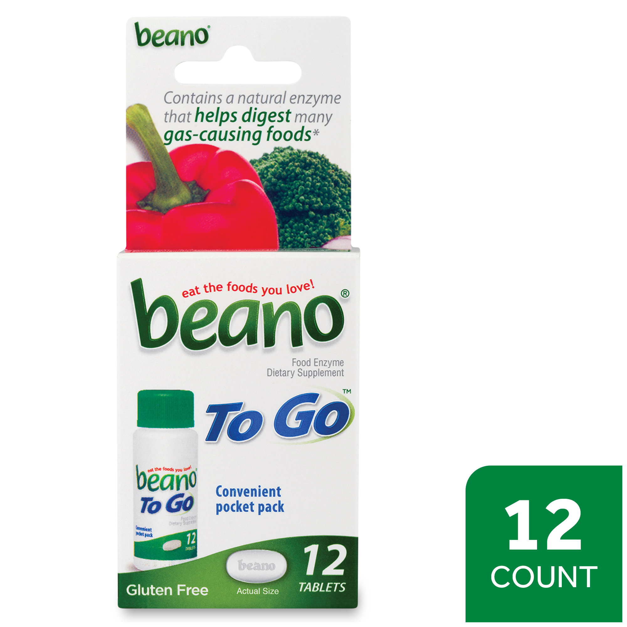 Beano To Go, Gas Prevention and Digestive Enzyme Supplement, 12 Count